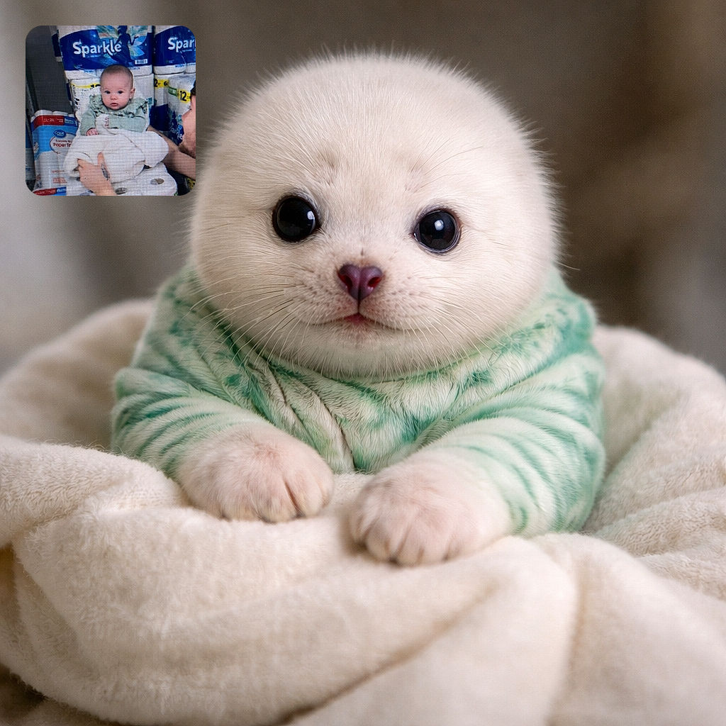 A bewildered baby perched on a throne of toilet-paper rolls like royalty of the household supply kingdom, while helpful hands steady the plushy blanket — and the brand 'Sparkle' looks on approvingly.