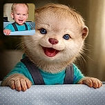 A delightful toddler with bright blue eyes and a joyful smile is standing behind a baby playpen with a soft blue patterned cover, radiating pure happiness in a cozy indoor setting.