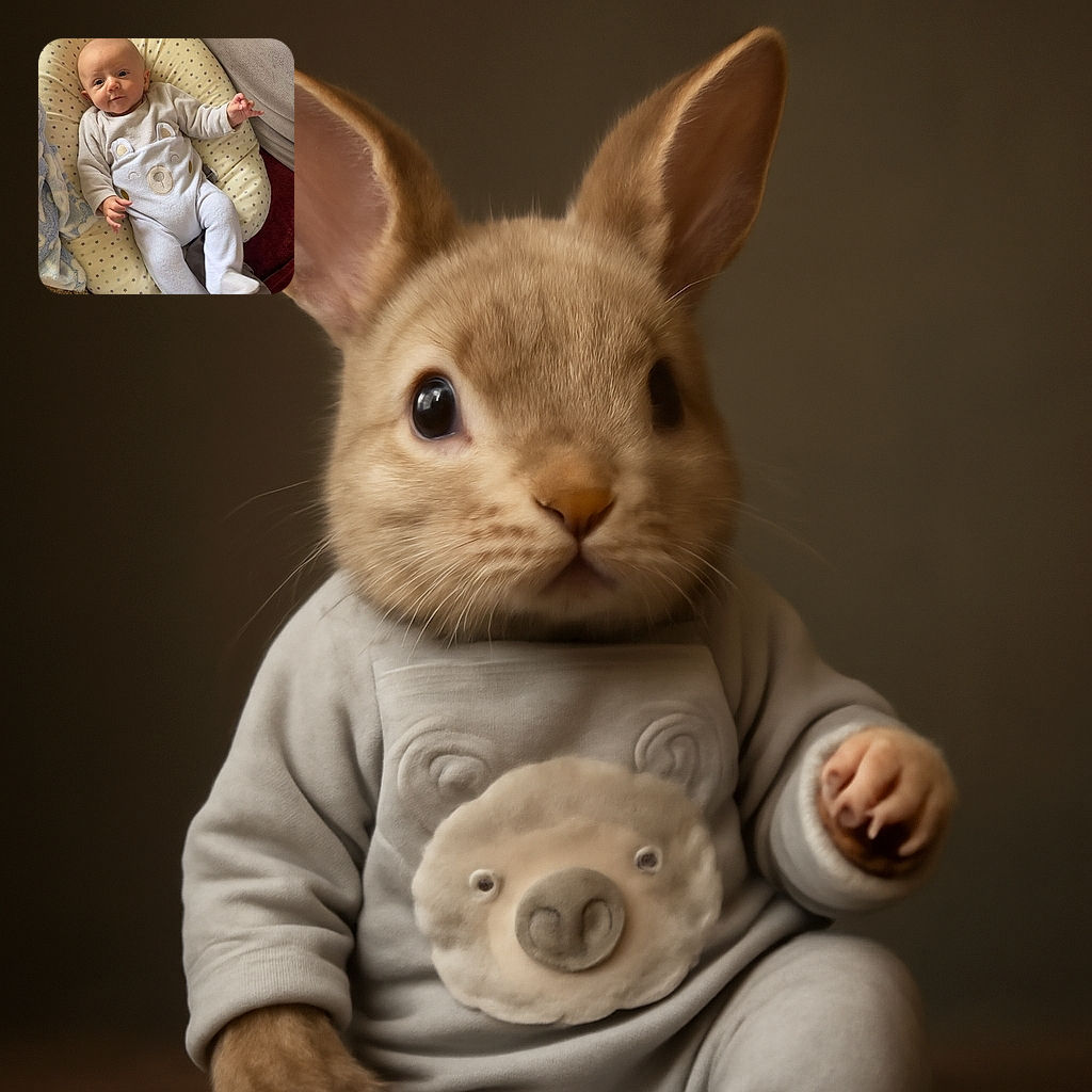 A cute baby lounging comfortably on a star-patterned pillow, dressed in an adorable bear-themed onesie, with a soft cozy blanket nearby and a relaxed, curious expression on their face.