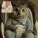 A joyful baby strapped into a comfy baby seat, wearing a Mickey Mouse outfit and flashing an adorable wide-eyed smile, looking ready to brighten anyone's day.