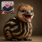 A joyful toddler with sparkling eyes and an open-mouthed smile crawls on a colorful foam mat, wearing a cozy striped sweater. The background shows a bright window and some furniture, adding a warm homey vibe to the lively moment.