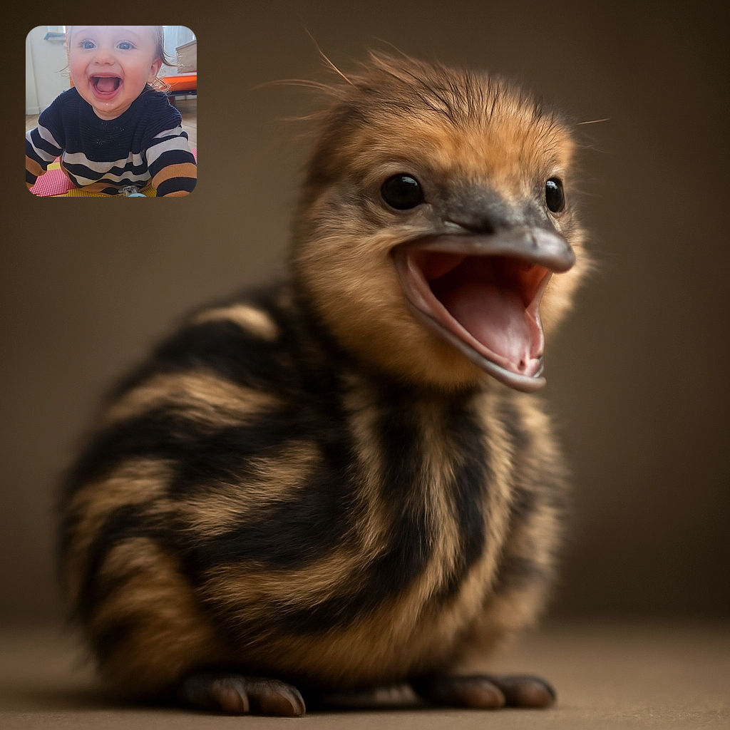 A joyful toddler with sparkling eyes and an open-mouthed smile crawls on a colorful foam mat, wearing a cozy striped sweater. The background shows a bright window and some furniture, adding a warm homey vibe to the lively moment.