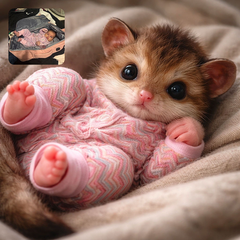 A curious baby dressed in a cozy pink onesie lounges comfortably inside an open pink suitcase, surrounded by blankets and baby gear, as if ready for a tiny adventure or a stylish nap on the go.