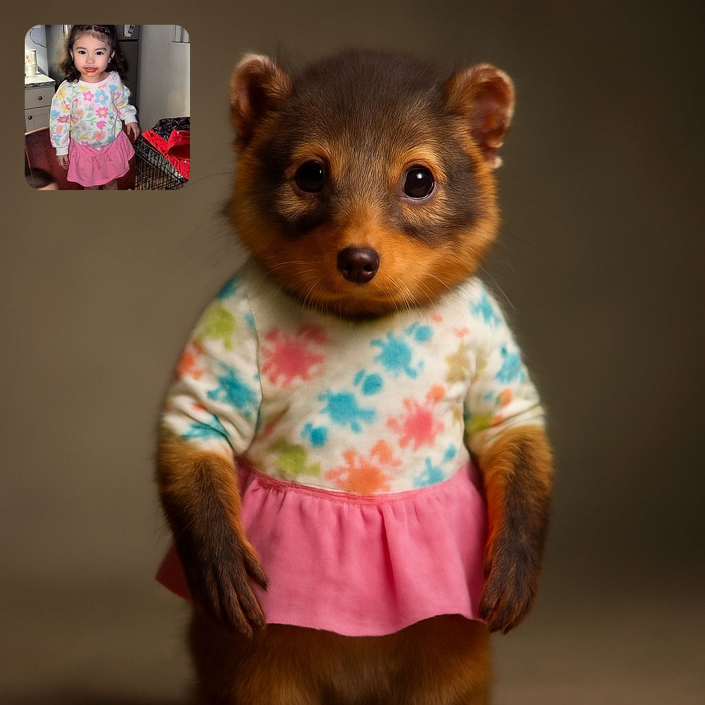 A cute little girl with a messy face from spaghetti sauce stands confidently on a chair in a cozy kitchen, while a blurred boy reaches out near the table with a bowl of half-eaten spaghetti in the foreground.