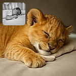 A peaceful baby sleeps soundly on a soft surface, clutching a small blanket, with a gentle blur in the background that enhances the tranquility of the moment.