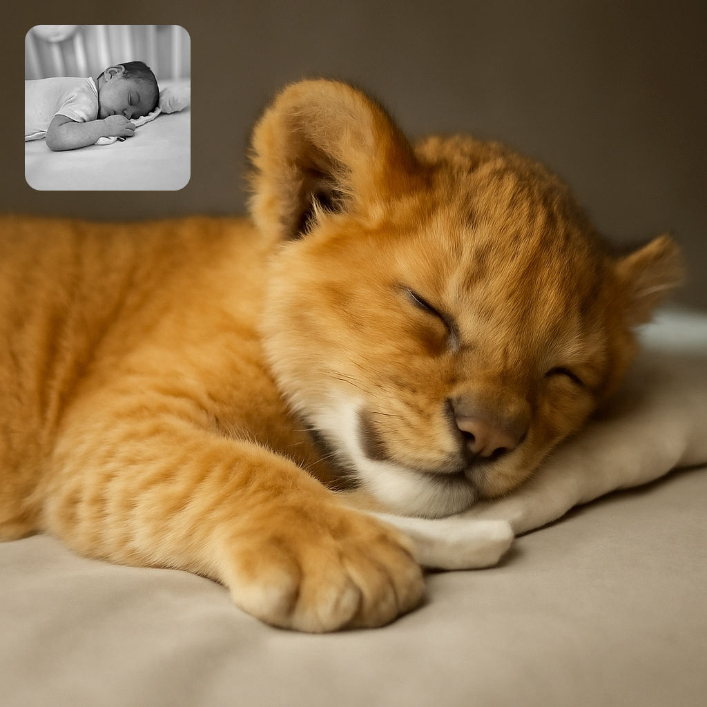 A peaceful baby sleeps soundly on a soft surface, clutching a small blanket, with a gentle blur in the background that enhances the tranquility of the moment.