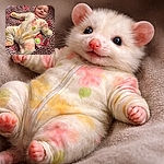 A happy baby in a floral onesie lounges on a pink leopard-print blanket, clutching a colorful toy — chubby cheeks, bright eyes, and a tiny grin stealing the scene while the patterned blanket provides dramatic royal flair.