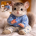 A delighted baby in heart-print pajamas sits propped on a cozy bed under a mustard canopy, reaching toward the camera while a milestone card and plush pillows form a soft, colorful backdrop — equal parts tiny hand drama and interior design goals.