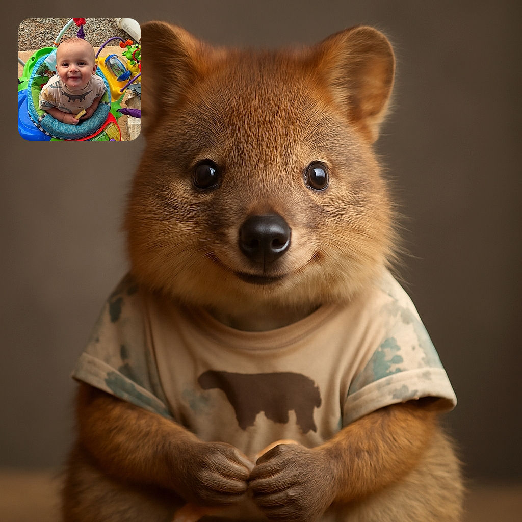 A smiling baby sits happily in a colorful activity center, clutching a snack with a backdrop of gravel and outdoor play area, radiating pure joy and curiosity.