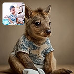 A cute toddler with spiky hair and a shirt patterned with airplanes is sitting comfortably on a couch, looking off to the side with a curious expression, surrounded by cozy blankets and household items.
