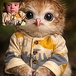 A wide-eyed baby lies bundled in a patterned onesie on a textured blanket, staring at the camera like it's plotting snack time — tiny buttons, chubby cheeks and unexpectedly serious expression make this portrait both adorable and comically intense.
