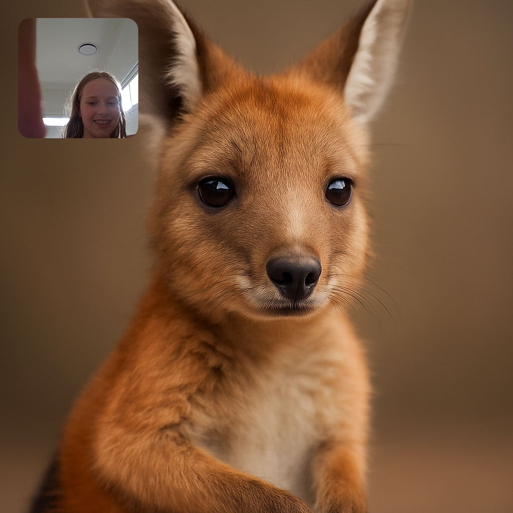 Two kids are caught mid-action in a selfie attempt, one face clear and smiling, the other blurry and surprised, with a large finger invading the frame like an uninvited guest.
