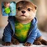 A curious toddler dressed in a vibrant green shirt and cozy blue outfit gazes upward with a soft expression, sitting on a colorful dinosaur-themed blanket that adds a playful backdrop to this candid moment.