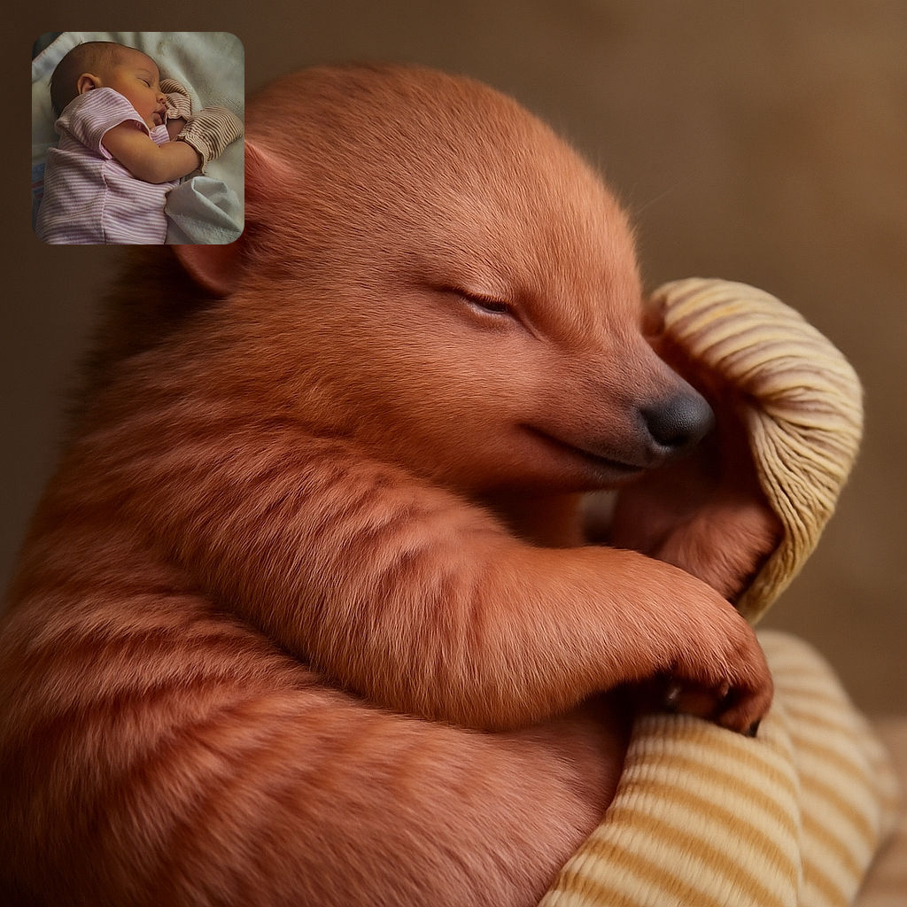 A peaceful baby snoozes soundly, wrapped in cozy striped mittens and a matching onesie, nestled on a soft blanket that looks perfect for sweet dreams.