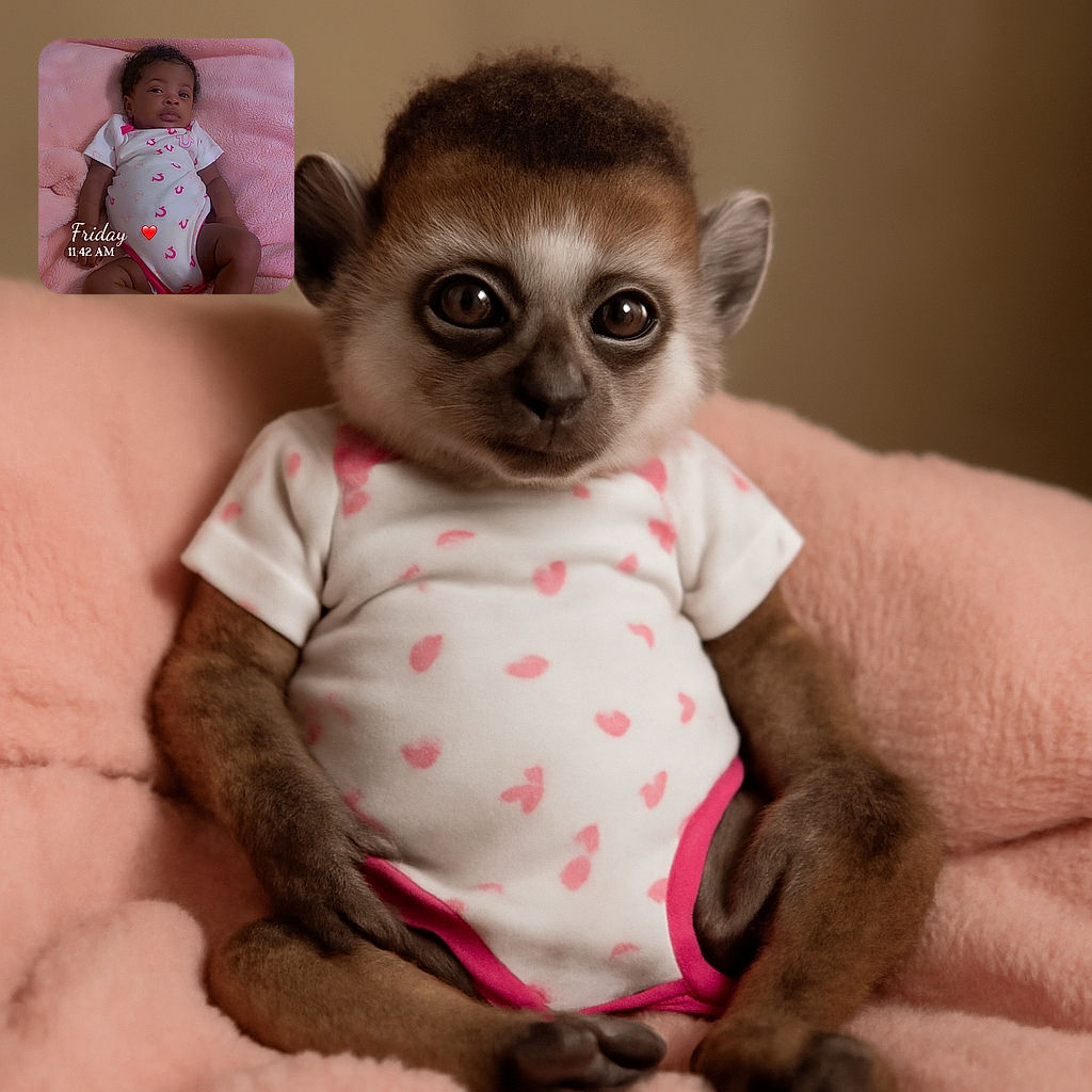 A relaxed baby is lying on a fluffy pink blanket, dressed in a white onesie with pink patterns, looking calmly at the camera. The cozy setup contrasts with a digital timestamp overlay that reads 'Friday 11:42 AM' with a red heart emoji, adding a sweet timestamp to this peaceful moment.