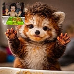 A triumphant little pasta warrior sitting in a highchair, hands raised like they’ve conquered dinner — face and fingers gloriously smeared with spaghetti sauce while a bright green divided tray bears the remains of the feast.