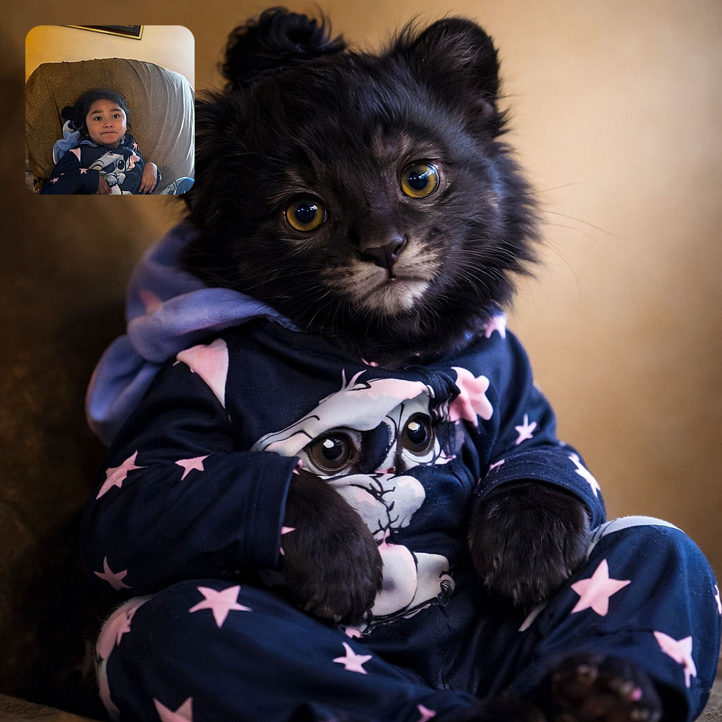 A young child lounges comfortably on a cushy chair, wearing a cozy cartoon-themed outfit. The child's expression is contemplative, as if pondering the mysteries of the universe, while the warm indoor lighting and framed artwork in the background add a homely touch.