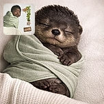 A peacefully sleeping baby wrapped snugly in a green blanket lies on a soft textured surface, next to a creative arrangement of succulents forming the number one, with a wooden plaque reading 'month' marking a sweet one-month milestone.