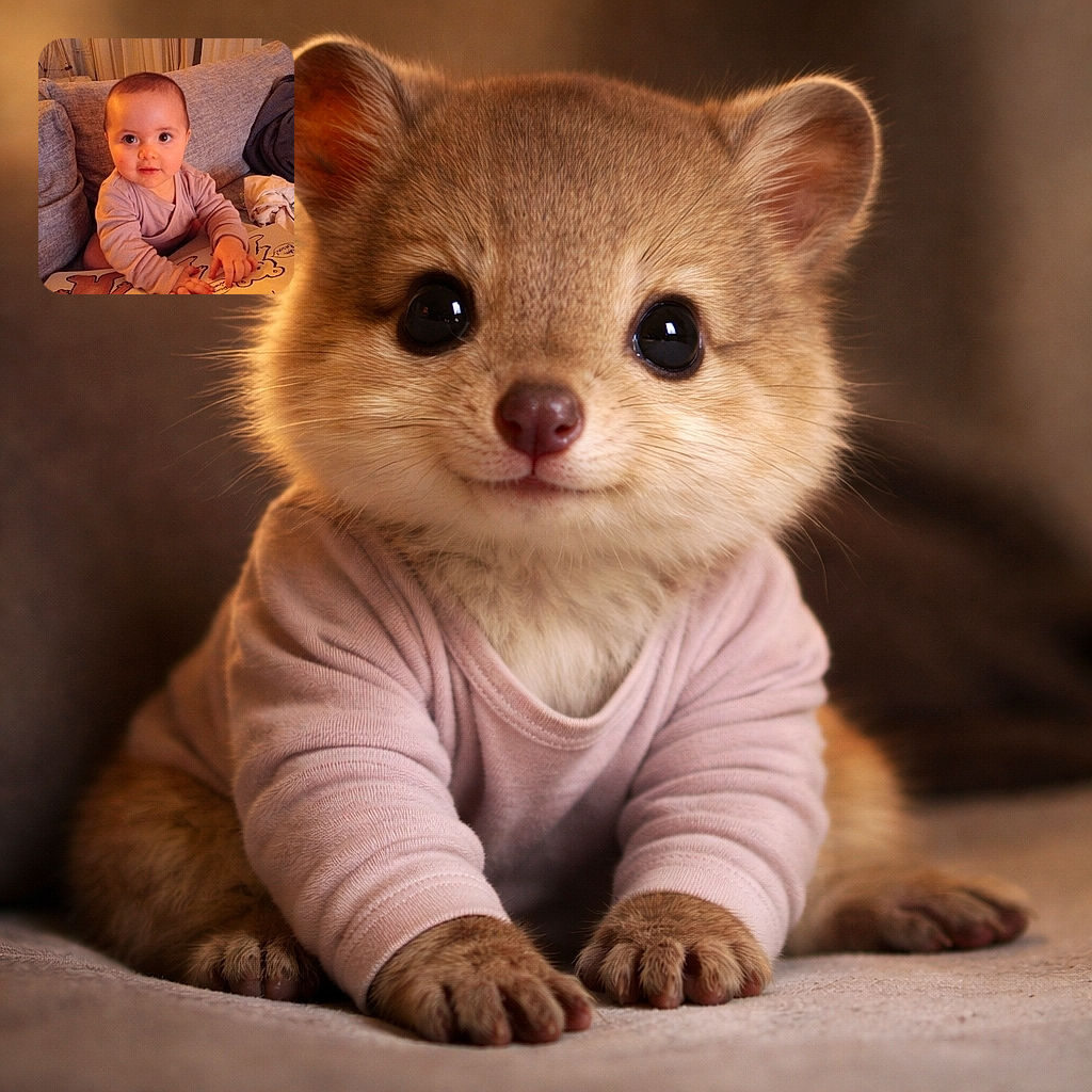 A wide-eyed baby perched on a cozy sofa, intently inspecting a picture book with tiny hands splayed across the pages — looks like a very serious critic of cartoon bears. Warm lamp light and soft curtains make the scene look like a snug bedtime story come to life.