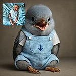 A joyful baby is lying on a soft, light blue blanket with a chevron pattern, wearing a cute blue and white striped romper with an anchor emblem. The baby is smiling widely, radiating pure happiness and innocence.