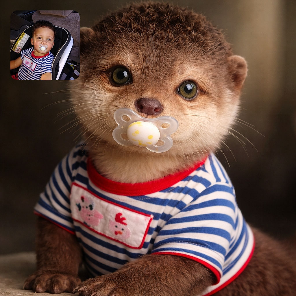 A cute toddler with curly hair is sitting comfortably in a car seat, sporting a striped shirt with a pacifier in their mouth, looking curiously at the camera inside a car interior.