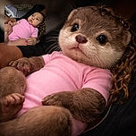 A chubby-cheeked baby in a pink onesie is being cradled in someone's arms, gazing off thoughtfully. The cozy background with soft blankets and patterned wall adds warmth to this tender moment.