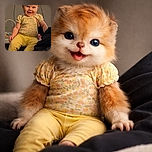 A cheerful baby with bright eyes and a big smile sits comfortably wearing a floral top and yellow pants, held securely by an adult in a cozy indoor setting with a baby play gym in the background.