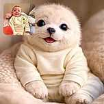 A cheerful baby dressed in a cozy cream outfit featuring Winnie the Pooh, comfortably nestled among colorful, patterned cushions, smiling warmly at the camera with a soft, homey background.
