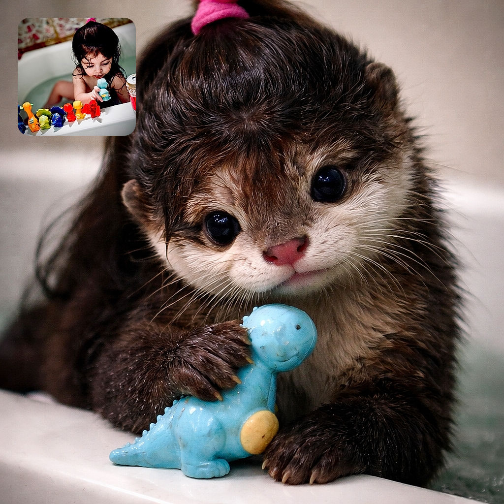 A charming toddler with wet hair is playing attentively with colorful toy dinosaurs lined up on the edge of a bathtub, while a can of vanilla Coca-Cola sits nearby, creating a playful and cozy bath time scene.