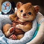 A smiling baby comfortably nestled in a cozy blue blanket inside a baby rocker, with a bottle resting nearby on a wooden floor, radiating pure cuteness and contentment.