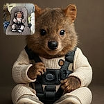 A wide-eyed baby sits snugly in a cushioned baby seat, strapped in securely with a pacifier resting in the harness. The baby wears a cozy knitted outfit with a lion patch, looking curiously at the camera. The background shows a chair and some household items, giving a warm, everyday vibe.