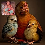 A cozy family moment captured on a couch with a smiling woman holding two young children, one toddler and one baby, surrounded by soft pillows and a colorful blanket. The photo has a warm, candid feel with a cute 'Aug. 8' date and heart sticker overlay adding a touch of digital charm.