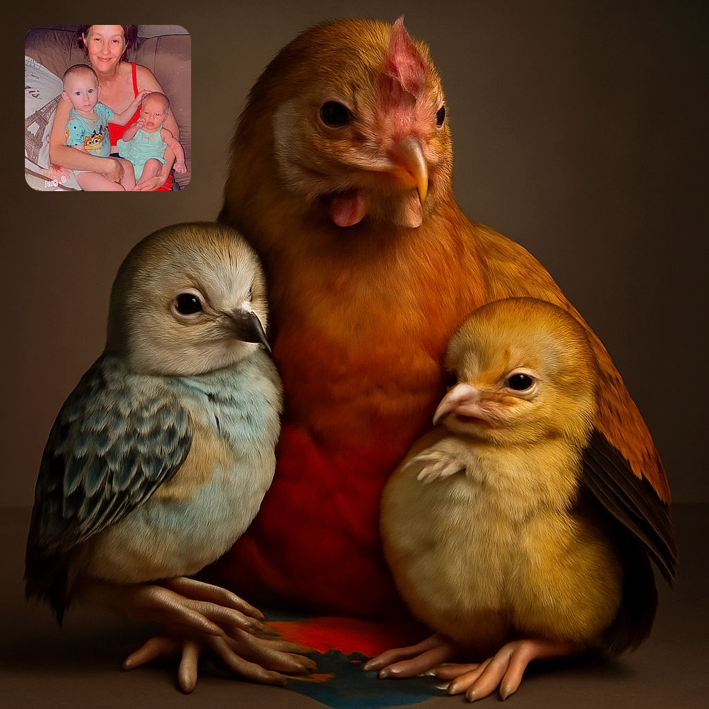 A cozy family moment captured on a couch with a smiling woman holding two young children, one toddler and one baby, surrounded by soft pillows and a colorful blanket. The photo has a warm, candid feel with a cute 'Aug. 8' date and heart sticker overlay adding a touch of digital charm.