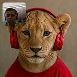 A young headphone-wearing explorer stares into the camera with the serious concentration of someone preparing to DJ the school cafeteria, while fluorescent ceiling lights and classroom letters form the background.