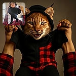 A joyful baby dressed in a black bat costume with cute little ears and horns is being held up by an adult wearing a red and black checkered shirt, creating a playful and heartwarming scene in a cozy, sunlit room.