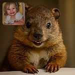 A joyful toddler with curly hair tied in little ponytails flashes a big smile, leaning over a white surface in a cozy yellow-toned room with a towel and a framed picture in the background.
