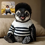 A joyful toddler with curly hair sits comfortably on a plush beige couch adorned with golden pillows, wearing a cozy white and black striped sweater and white sneakers, radiating pure happiness in a warm, inviting living room.