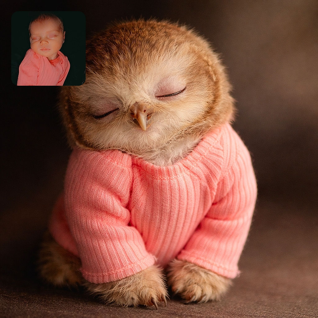 A tiny professional napper in a pink onesie — eyes shut, lips pursed, and wrapped in darkness like a little superstar taking a snooze.