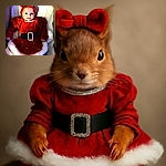 A wide-eyed baby dressed in an adorable red velvet holiday outfit complete with a big bow headband and a sparkly belt buckle, lying comfortably on a soft, star-patterned blanket, looking ready to steal the Christmas show.