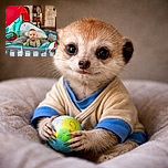 A curious baby sits comfortably in a colorful playpen surrounded by soft cushions and toys, with a bright red canopy adding a pop of color. The background is softly blurred, focusing all attention on the little explorer's calm and inquisitive expression.
