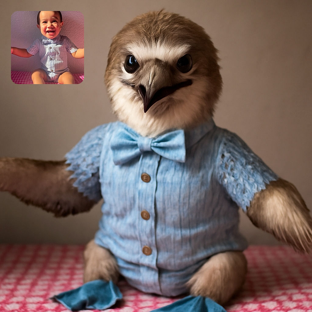 A cheerful toddler dressed in a striped shirt with a bow tie beams brightly while sitting on a pink patterned surface, basking in warm sunlight that casts playful shadows on the textured wall behind.