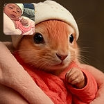 A cozy newborn wrapped in a soft pink blanket and wearing a cute floral hat, gazing curiously at the camera with tiny fists near the face; two simple white heart doodles add a touch of love to this tender moment.