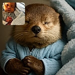A peaceful sleeping baby wrapped snugly in a soft blue blanket, wearing a cozy zip-up outfit with tiny hands gently clasped together, radiating pure innocence and calm.
