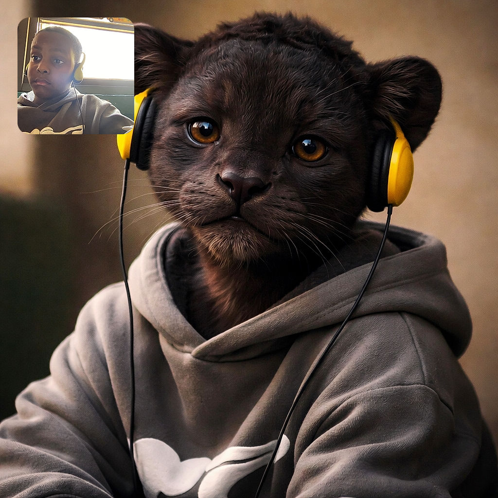 A thoughtful young boy wearing yellow headphones sits indoors near a bright window, his expression calm and introspective as he listens intently.