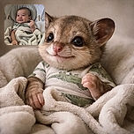 A smiling baby wrapped in a soft blanket, cozy in a cushioned baby carrier, looking up with a mischievous grin as if plotting their next adorable move.