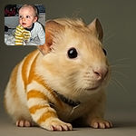 A curious toddler in a cozy yellow and white striped outfit crawls on a bed, eyes wide with wonder, surrounded by festive holiday decorations including a Christmas tree with big red bows and snowflake ornaments in the background.