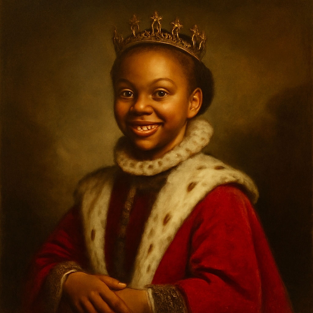 A joyful child wearing a bright red cardigan smiles warmly in front of a beautifully decorated Christmas tree adorned with lights, ribbons, and ornaments. The cozy indoor setting includes framed photos and festive decor, capturing a heartwarming holiday moment.