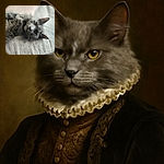 A fluffy gray cat is lounging on a cozy textured blanket, looking relaxed and slightly curious with its half-open eyes, perfectly blending into the soft, neutral-toned background.