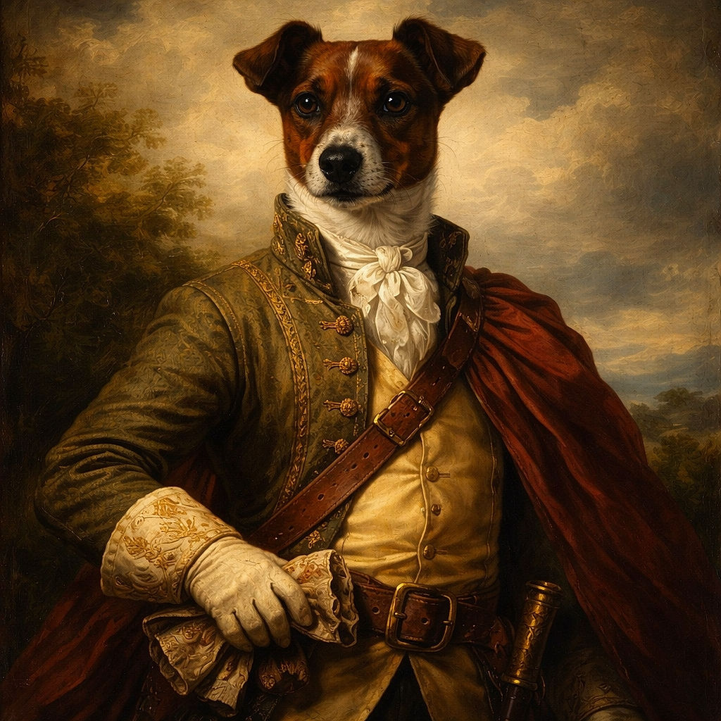 A wide-eyed brown-and-white puppy lounges like royalty in a plush gray blanket on the sofa, one paw casually draped as if signing autographs. Behind it a bright living room with a table, chairs and plants provides an elegant backdrop — the pup stares at the camera with the unmistakable look: 'Are you going to pet me or just admire me?'