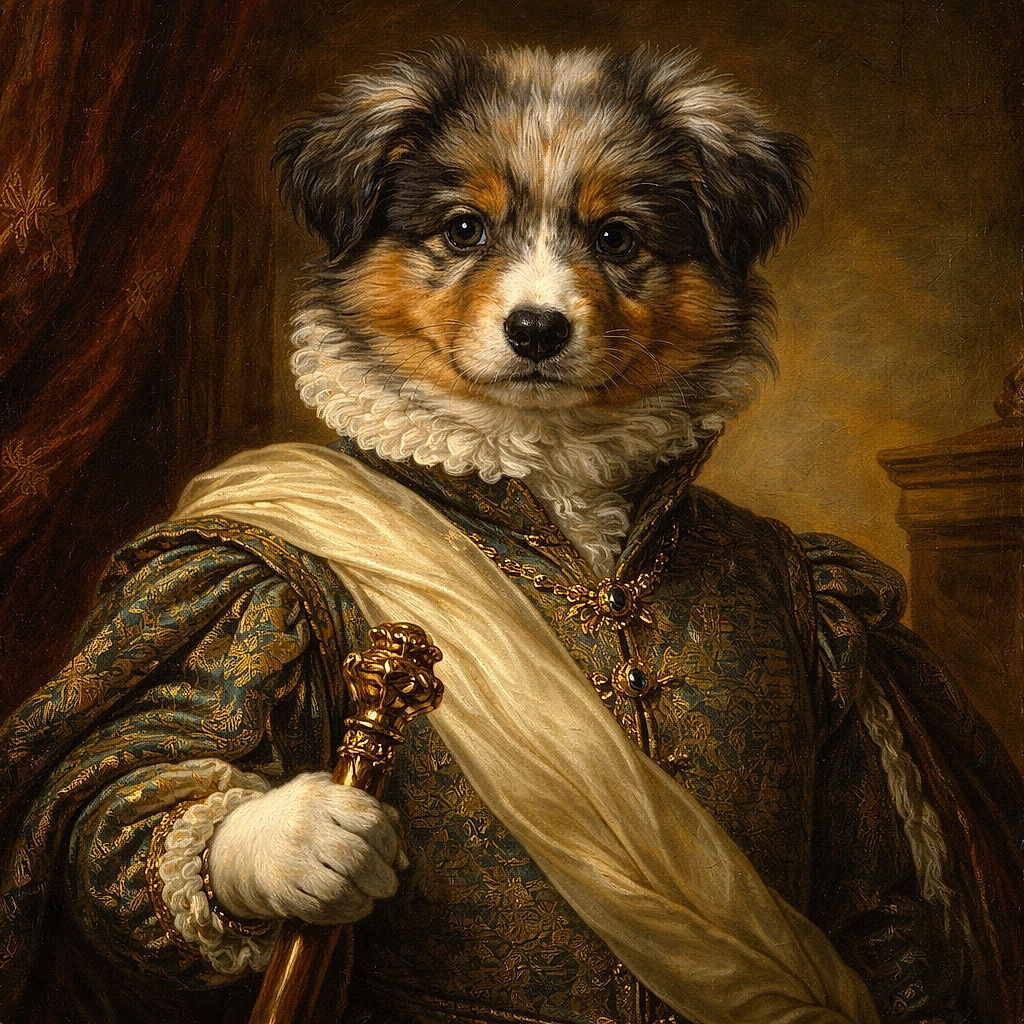 A cheerful person wearing glasses and a dark jacket holds an adorable fluffy puppy with a mix of gray, white, and tan fur. The background shows a glass door reflecting greenery and sunset light, adding warmth to the cozy moment.